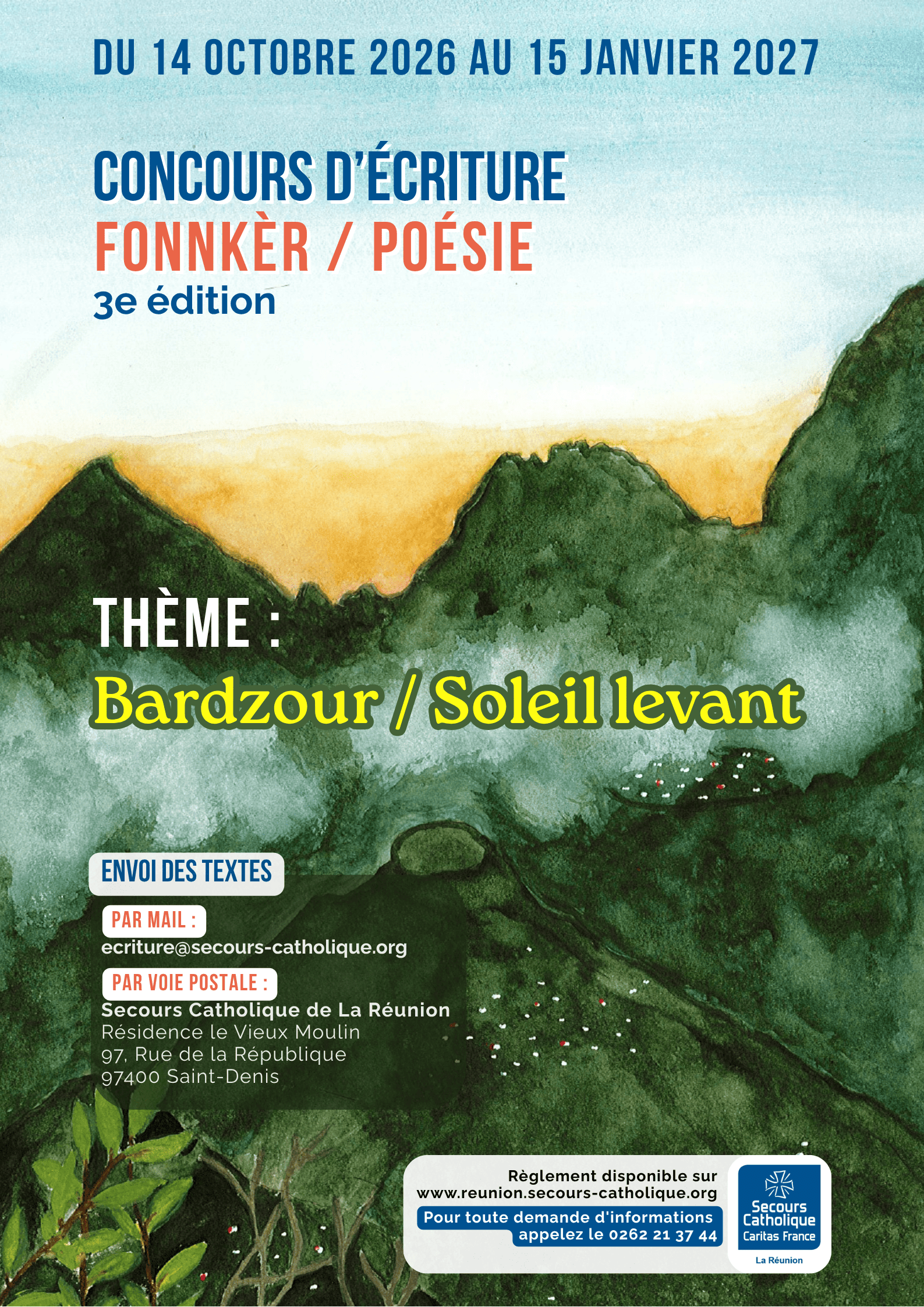 Affiche - concours d'écriture Secours Catholique La Réunion 3e édition 
